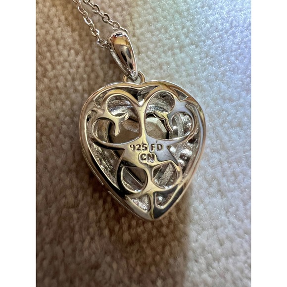 Bleu Sage Sterling Silver Pink Crystal Heart Pendant Necklace 16-18 Inch 925 FD - Picture 3 of 7